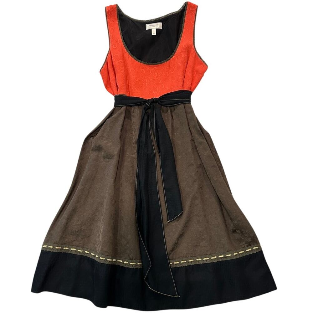 Moulinette Soeurs Anthropologie Coral & Green Textured Silk Dress sz 10